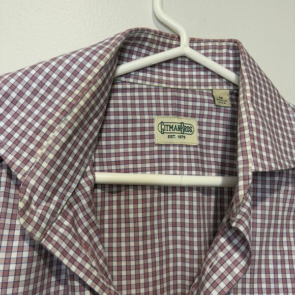 Gitman Bros. Mens‎ Dress Shirt Medium Red Blue Plaid Preppy Nautical USA Made - Picture 6 of 6